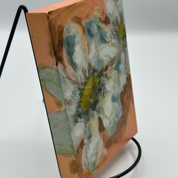 Acrylic Floral Painting with Gold and Pink Accents - Picture 3 of 5